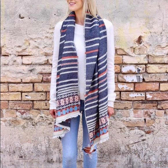 Boujee Boutique Accessories - Ingram Pattern And Striped Scarf Navy